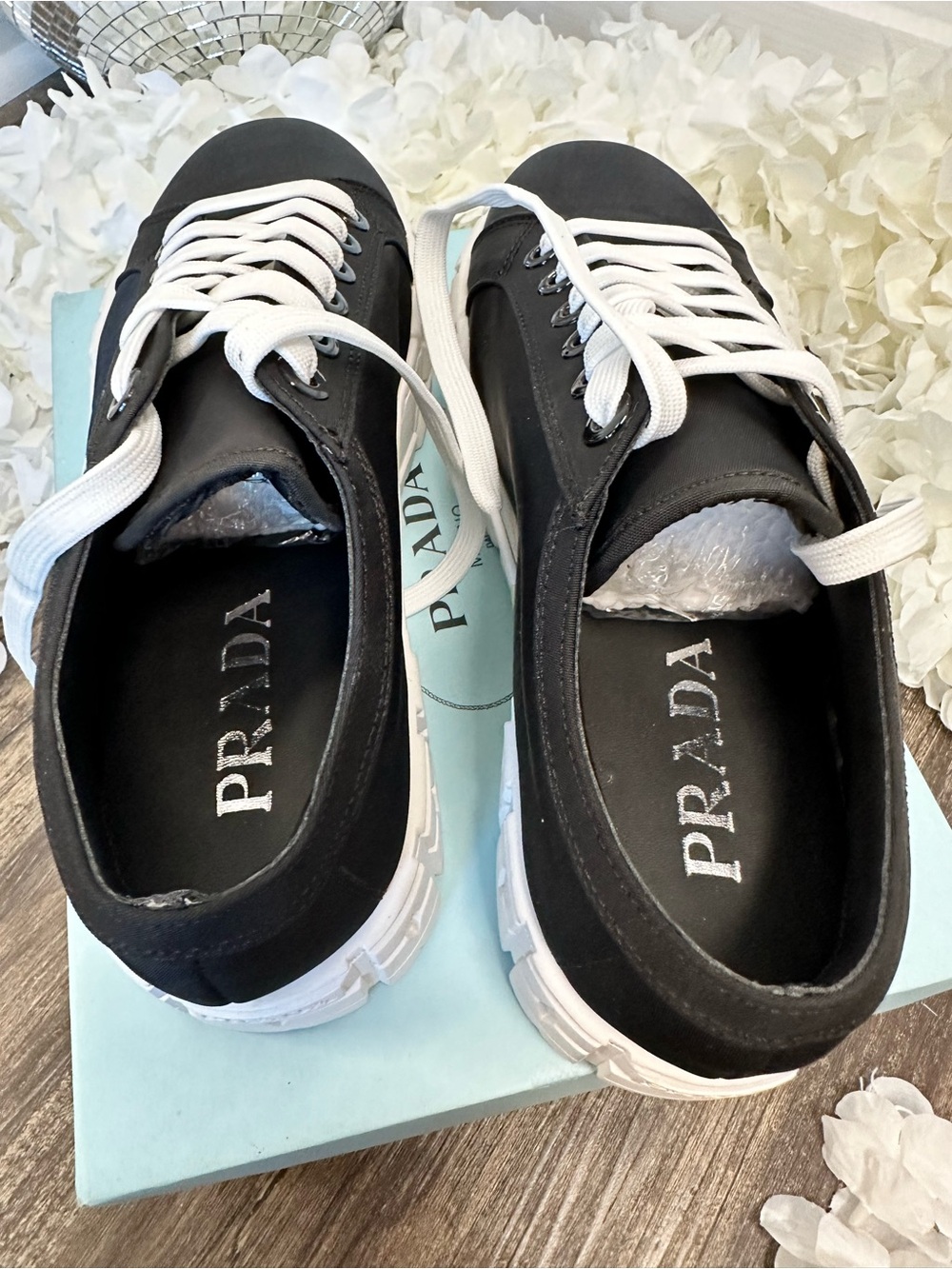 Prada Black and White Low-Top Platform Sneakers - Picture 4 of 4